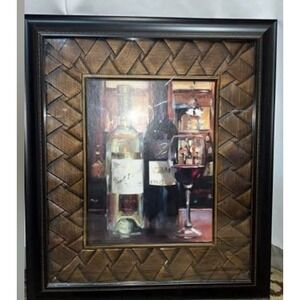 Large Wine and  Glasses Picture‎ Copper Matting Brown Burgundy Merlot Chardonnay